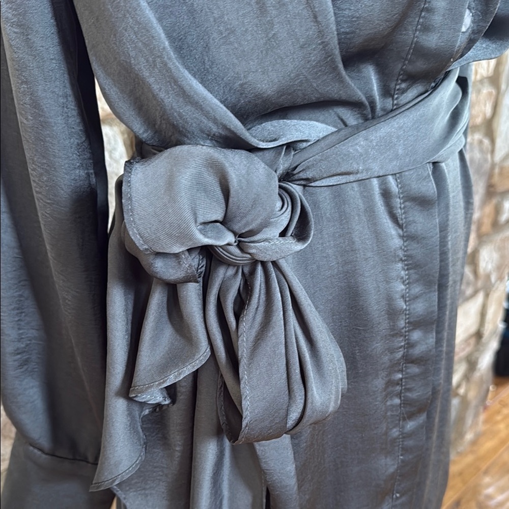 Black Satin Shirt Dress with Belt - Picture 4 of 8